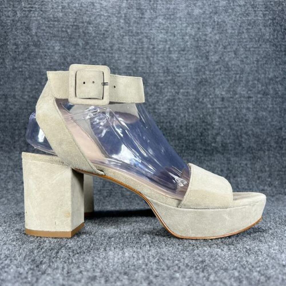 Louise Et Cie Chunky Heel Platform Sandals Womens 8.5 Beige Suede Ankle Strap
